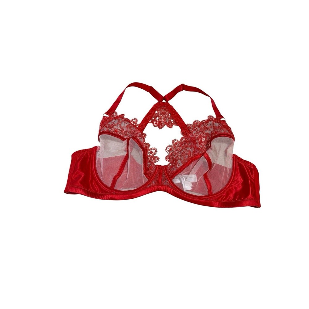 Playful Promises Red Sheer Lace Strappy Back Underwire Bra 44D